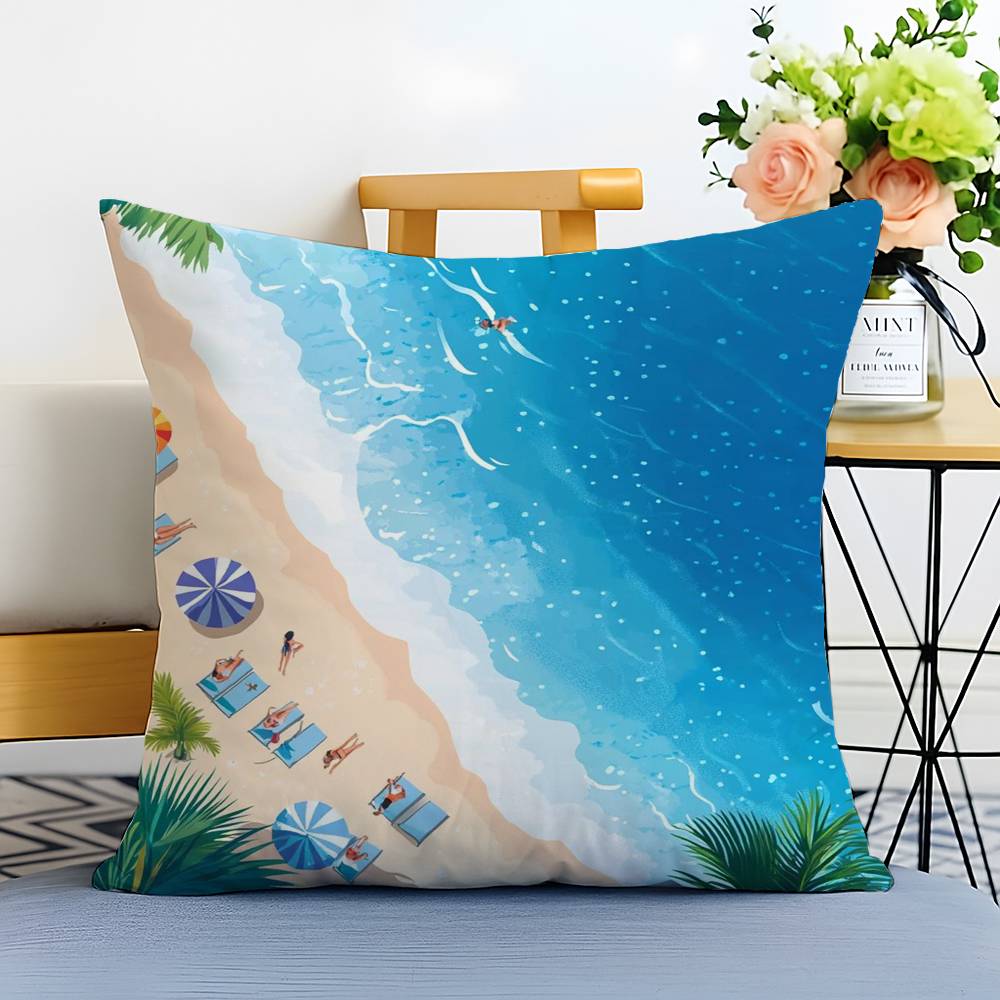 Beach Holiday Beach Style Home Pillow Case Printed Brushed Fleece Pillow Baby Skin-Touch Eco-Friendly Dye-Sublimat