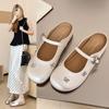 Rhinestone flower inner height increase small square head light mouth half slippers women's word with silver Mary Jane shoes women's slippers