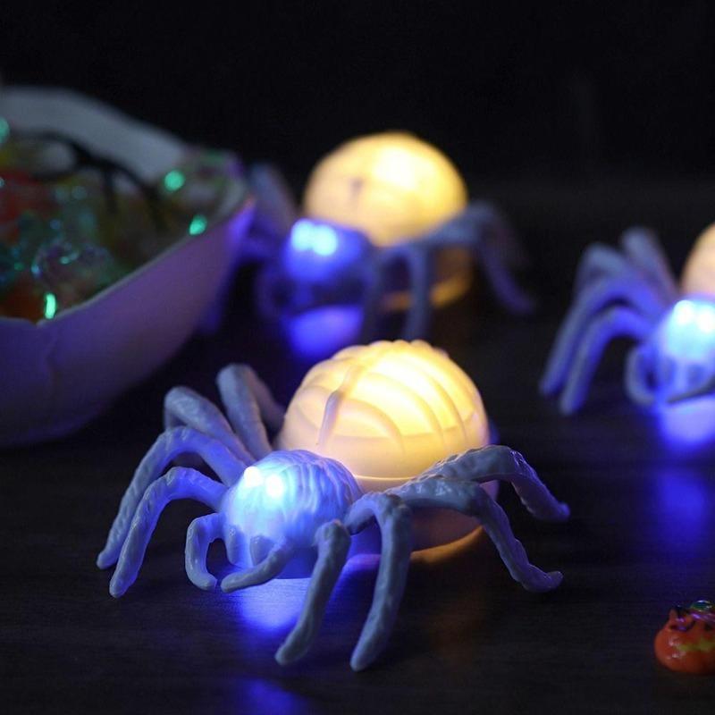 20PCS Waterproof Halloween LED Light Up Spider Decor, Realistic Luminous Horror Spider Figurines, Indoor Desktop Party Ornaments