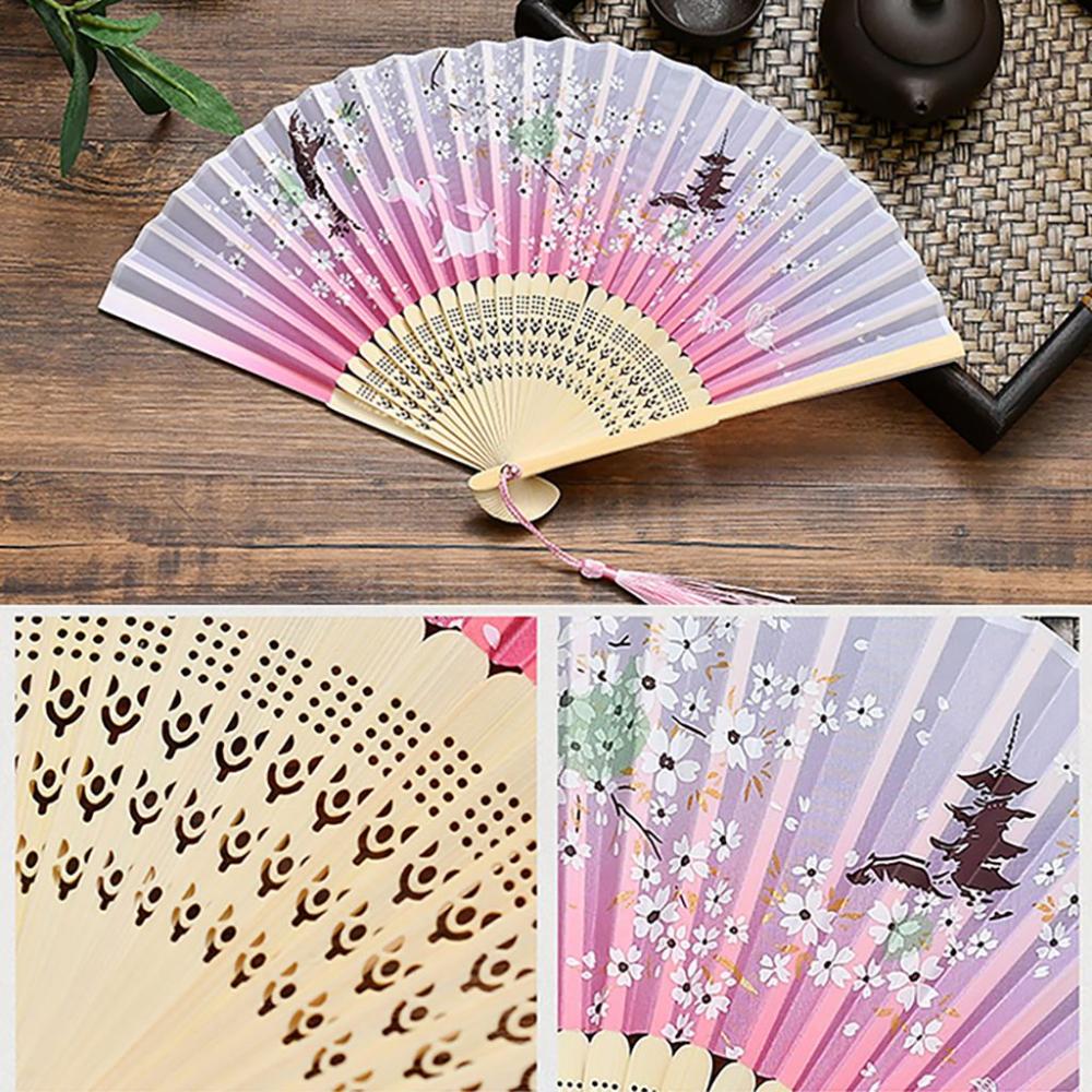 Bamboo Wooden Handmade Colorful Vintage Style Fan Crafts Dance Hand Fan Folding Fan Home Decoration