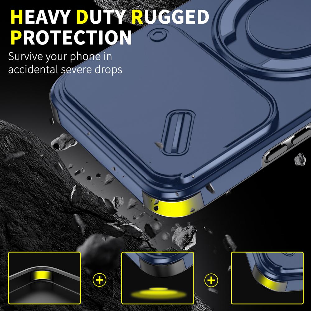 KEYSION 360° Rotating Ring Stand Phone Case for Xiaomi 15T 15T Pro Silicone+PC Slide Camera Protection Magnetic Shockproof Cover