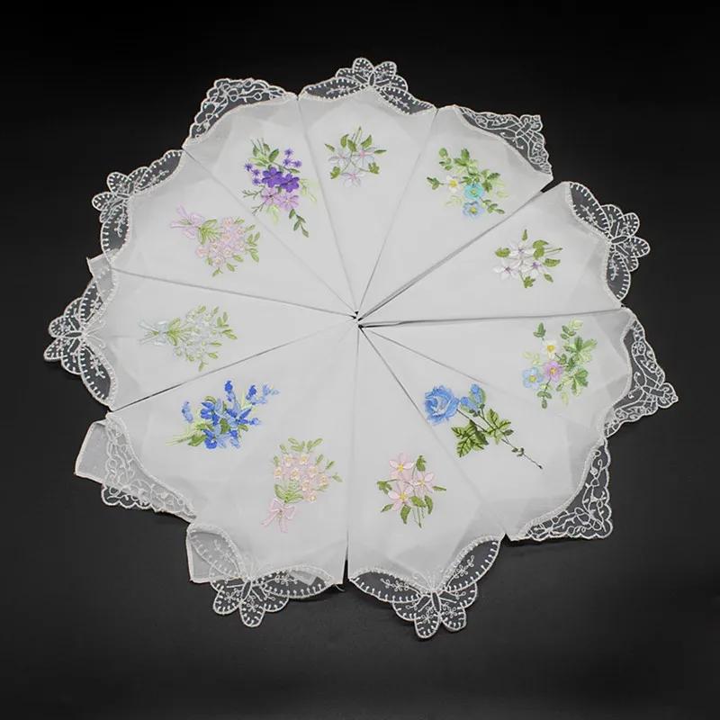 

3Pcs 28x28cm Lace Flower Embroidered 100% Cotton White Color Women Handkerchiefs Wedding Party Gift