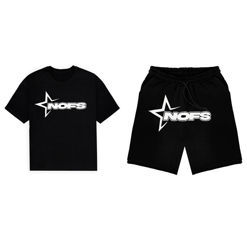 Set Due Pezzi Hip Hop da Uomo con Stampa di Lettere T-shirt a Maniche Corte Estiva e Pantaloncini Streetwear