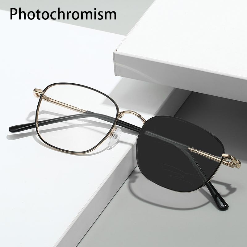 Fashion Metal Photochromic Sunglasses UV400 Anti Blue Light Anti Glare Driving Shades for Men Women