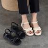 Johnature Casual Versatile Sheepskin Sandals Peep Toe Soft Soled Genuine Leather Flat Women's Shoes