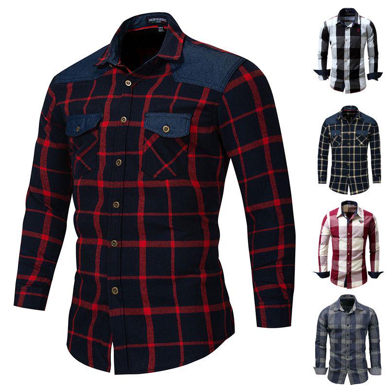 Buy Men Slim Fit Casual Shirt Long Sleeve Dress Shirts Plaid Botton