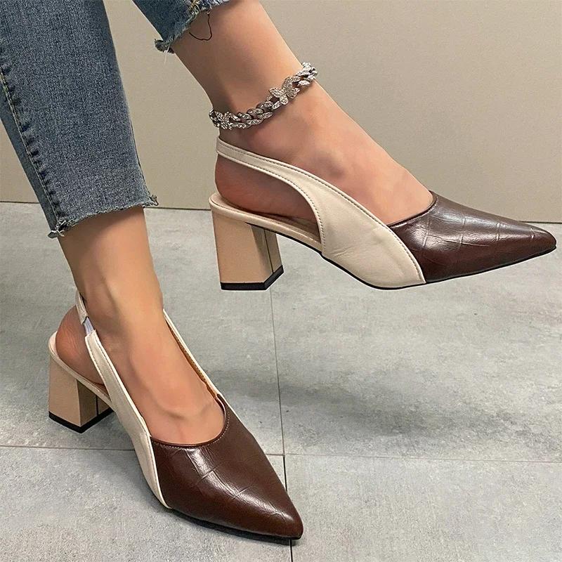 

Женские босоножки на высоком каблуке, лето 2024, трендовые туфли с острым носком, женские осенние новые туфли-лодочки, модные туфли для женщин Zapatos 39 коричневый