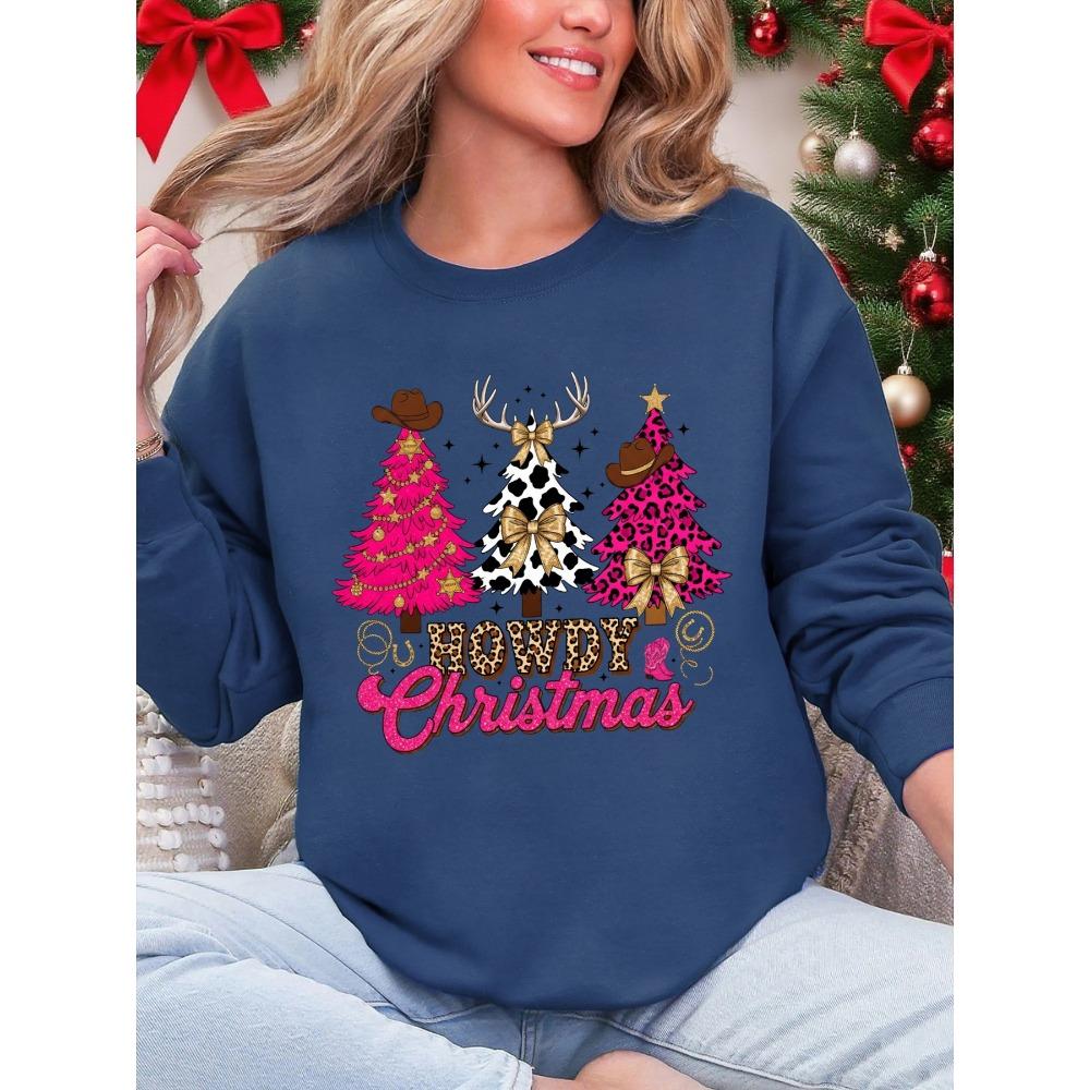 Howdy Weihnachten Western Bedruckte Damen Sweatshirts Lässige Pullover Hip Hop Rundhals Kleidung Winter Sportbekleidung