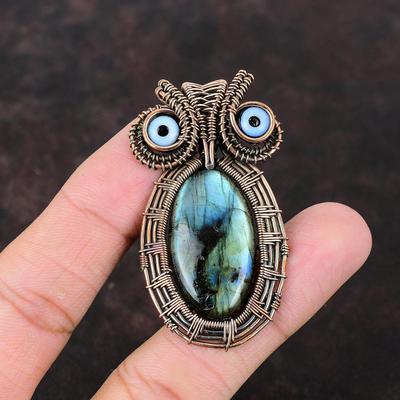 Labradorite Pendant Black Color Evil Eye Pendant Copper Wire Wrapped Jewelry Handmade Real Gemstone Pendant Owl Copper Pendant Gift For Her