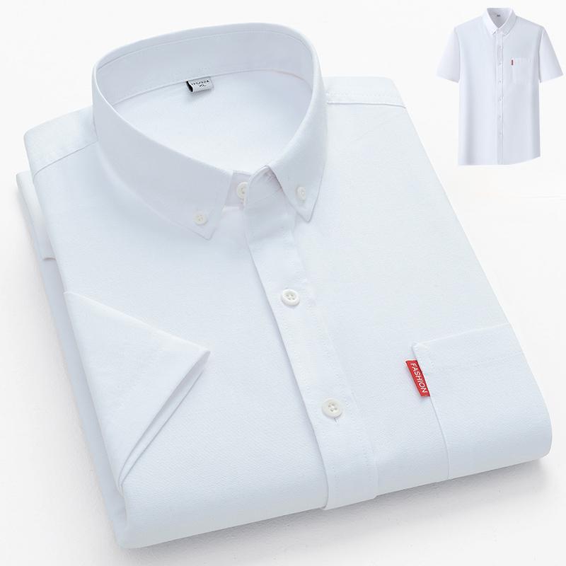 2026 New Luxury Men's Shirt Short Sleeve Summer Casual Oxford Fabric Solid Color 100% Cotton Social Office Slim Fit Men's M-5XL
