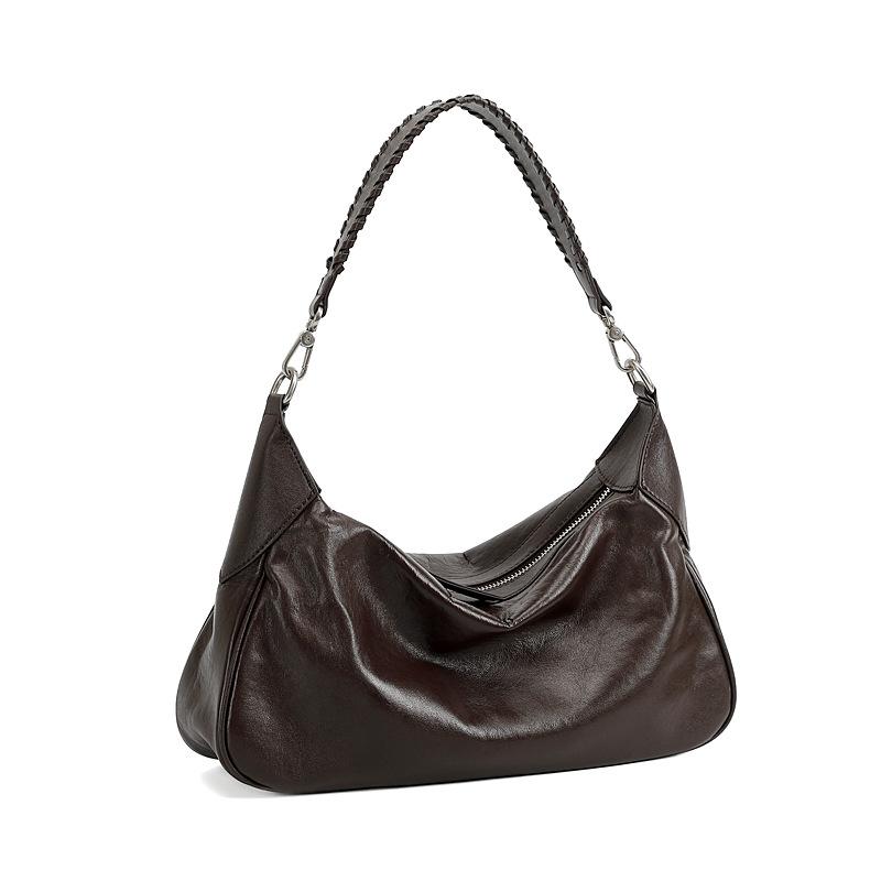 Vegetable-Tanned Cowhide Hobo Bag | Genuine Leather Women's Handbag | Fashiable Shoulder Bag | Girls' Commuter Underarm Bag