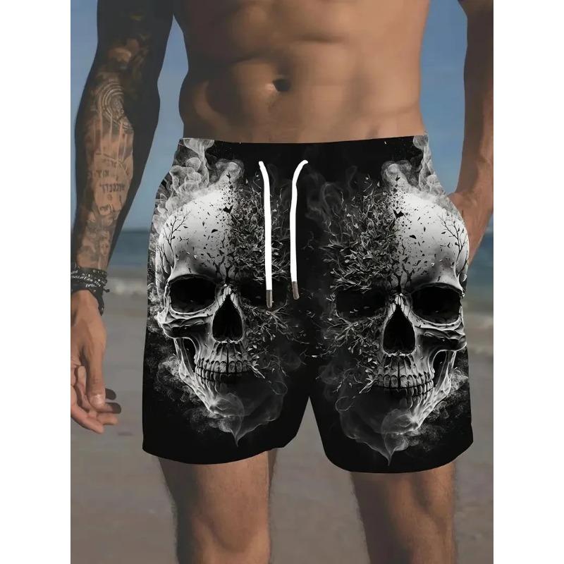 2025 new men's beach pants horror skeleton 3D printed men's shorts summer casual quick drying