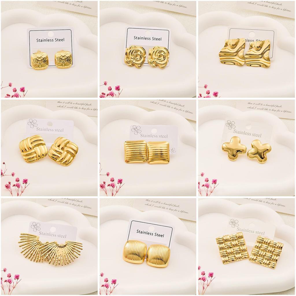 Hot-Selling Retro Metal Earrings: Stainless Steel Fashionable Stud Jewelry