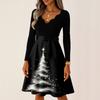 Women's Casual Fashion V Neck Long Sleeve Christmas Printed Party Vintage Long Dresses
