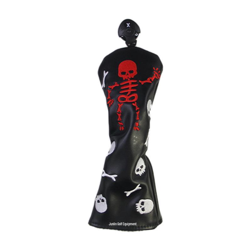 Skull Embroidered Golf Wood Headcover with Rotating Number Tag (1/3/5/UT)