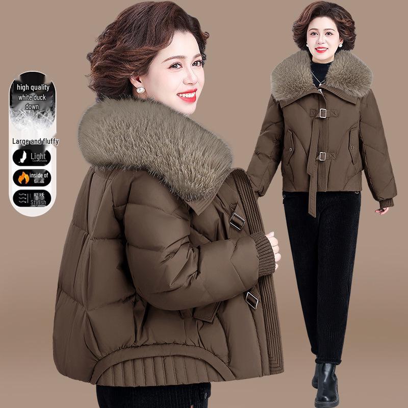 

Stylish Winter Jacket with Large Fur Collar for Young Mothers and Older Women - 2025 Cotton Padded Outerwear L (recommended 120-140 lbs) кофейный