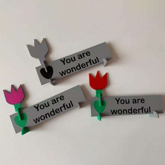 3D Printed Flower Ornament You Are Wonderful Assembly Tulip Table Sign with Base Home Office Desktop Decoration Ornament