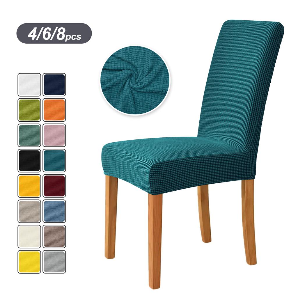 4PCS Stretch Dining Chair Covers Feature Textured Checked Jacquard Fabric High Back Chair Slipcover Thick Chair Protectors