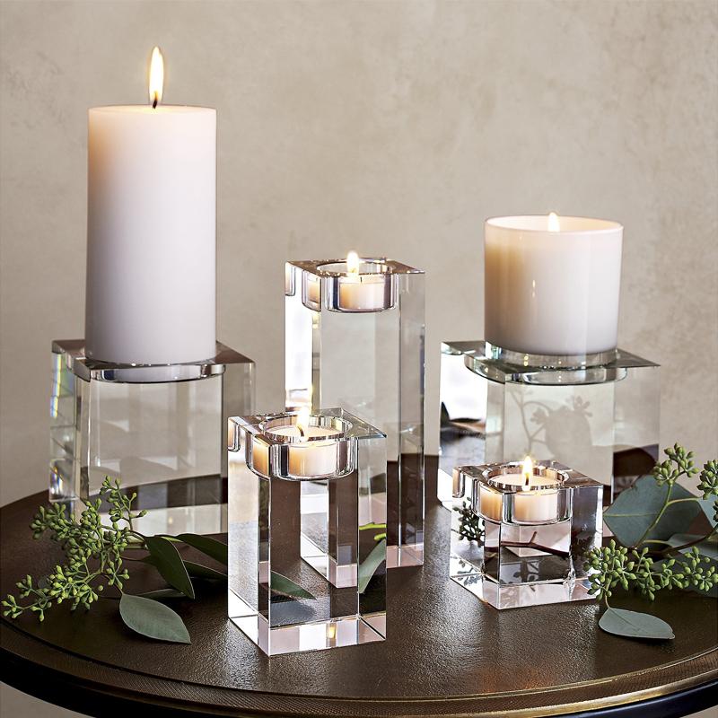 European Style Square Crystal Candle Holder Glass Candlestick for Party Home Wedding Decoration (clear,S)