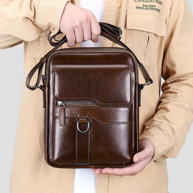 Retro Men's Top Layer Cowhide Shoulder Bag High Luxury Business Leather Crossbody Trendy Casual Outdoor
