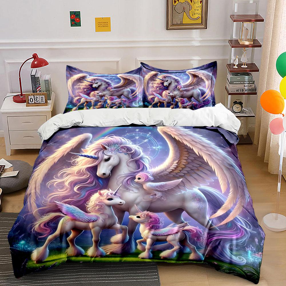 Unicorn Family Decor Set Soft Skin-Friendly Bedding Set Includes 1 Duvet Cover And 2 Pillowcase Gift