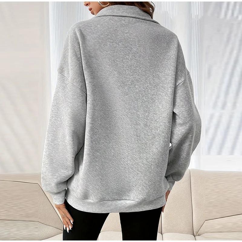 Casual Pullover Women Short Loose Autumn Winter Lapel Zippers Pockets Female's Hoodie Full Sleeve Solid Tops Lady Soft All-match