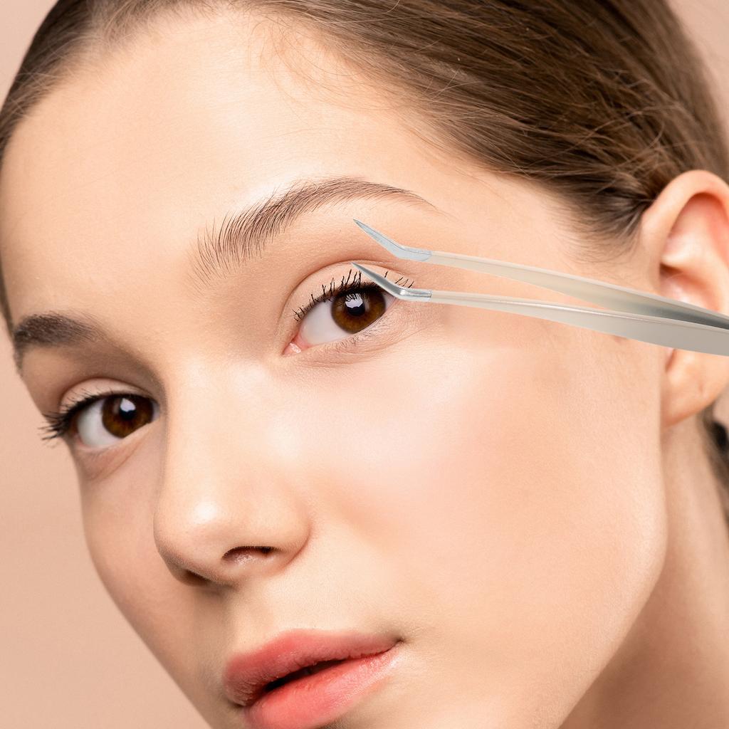 Precision Bent Tip Eyelash Tweezers for False Lashes Double Eyelid Tape Application Makeup Tool Professional