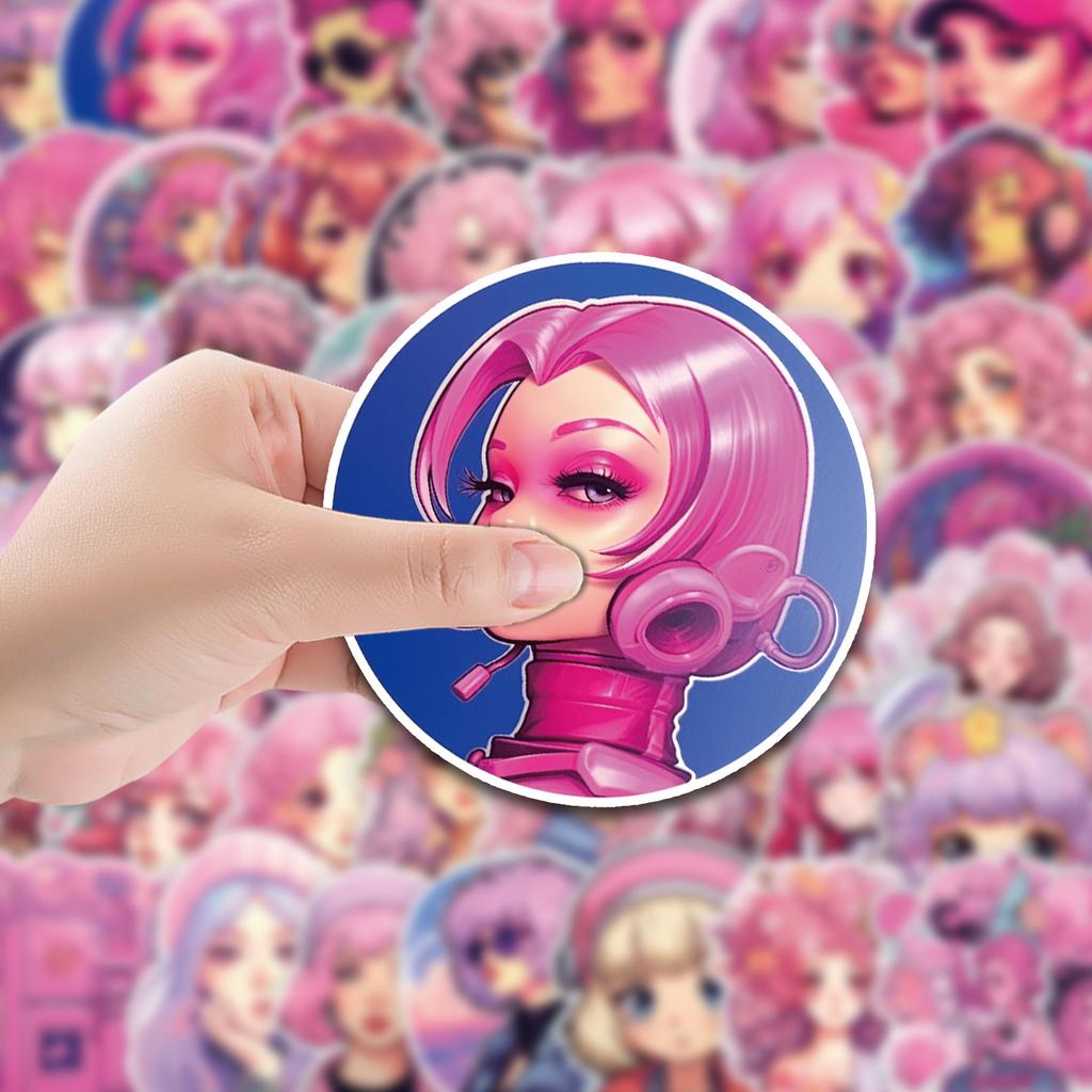 50 Pink INS Style Girl Graffiti Stickers Skateboard Luggage Decorative Stickers Waterproof Creative Children's Stickers