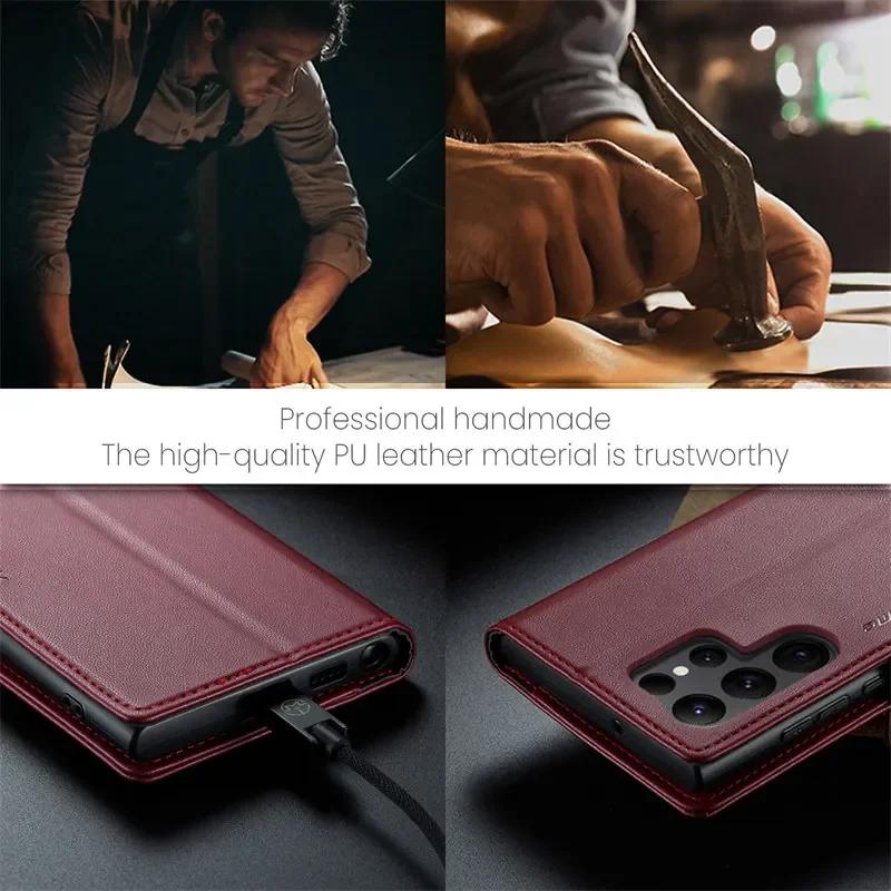 CaseMe Flip Stand Leather Phone Case for Samsung Galaxy S25 Ultra S25 Edge S24 FE S23 Ultra S22 S21 S20 Plus Wallet Card Holder Back Cover Coque Etui