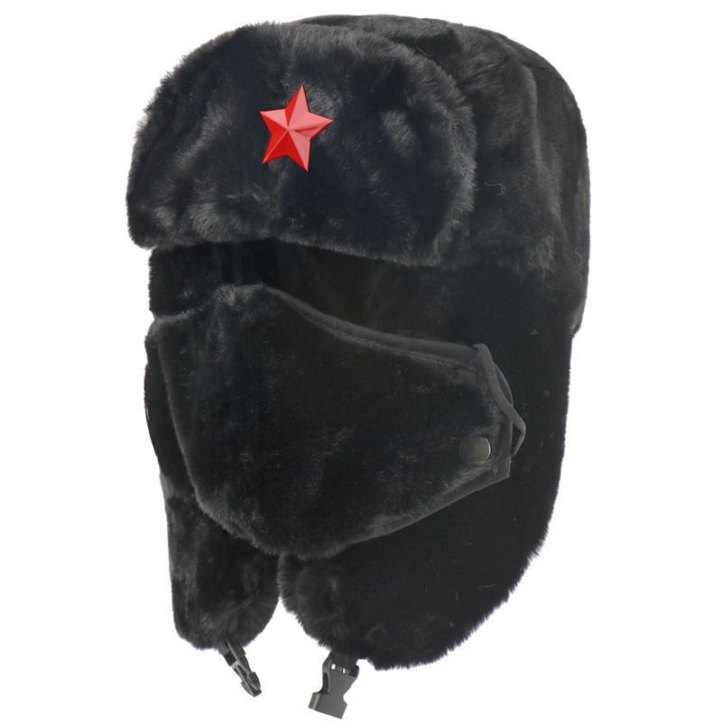 Russian Soviet Military Cap Trapper Hat Ushanka Russian Fur Hat Thick Warm Plush Earflap for Skiing Hunting