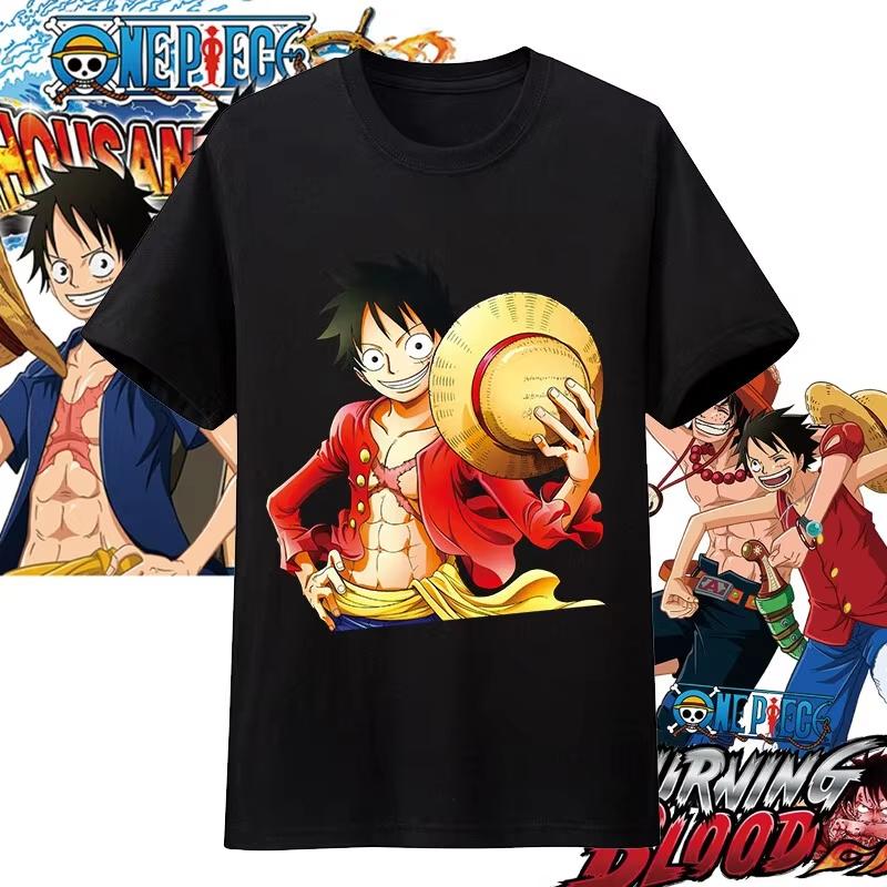 One Piece Anime Character Printing Oversized Cotton Tshirt Men and Women Comfortable Y2K Childrens Clothing Summer Tshirt