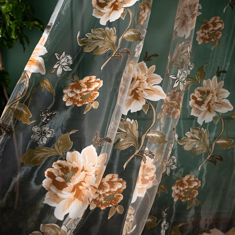 1PC Modern Fashionable Retro Peony Printed Transparent Sheer Window Curtain for Living Room Bedroom Home Decor Nuan Series