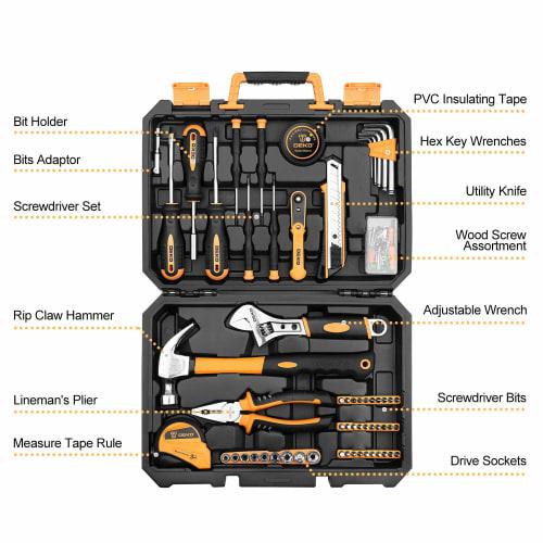DEKOPRO 100-Piece Tool Set, Home Repair Tool Kit, Plastic Tool Box Storage, Includes General Household Hand Tool Kit