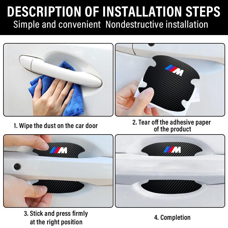 4PCS Car Door Handle Protection Sticker Emblem Car Decoration Styling For BMW M E34 E36 E60 E90 E46 E39 E70 F10 F20 F30 X5 X6 X1 M3 M5 M6 E71 F01 F02