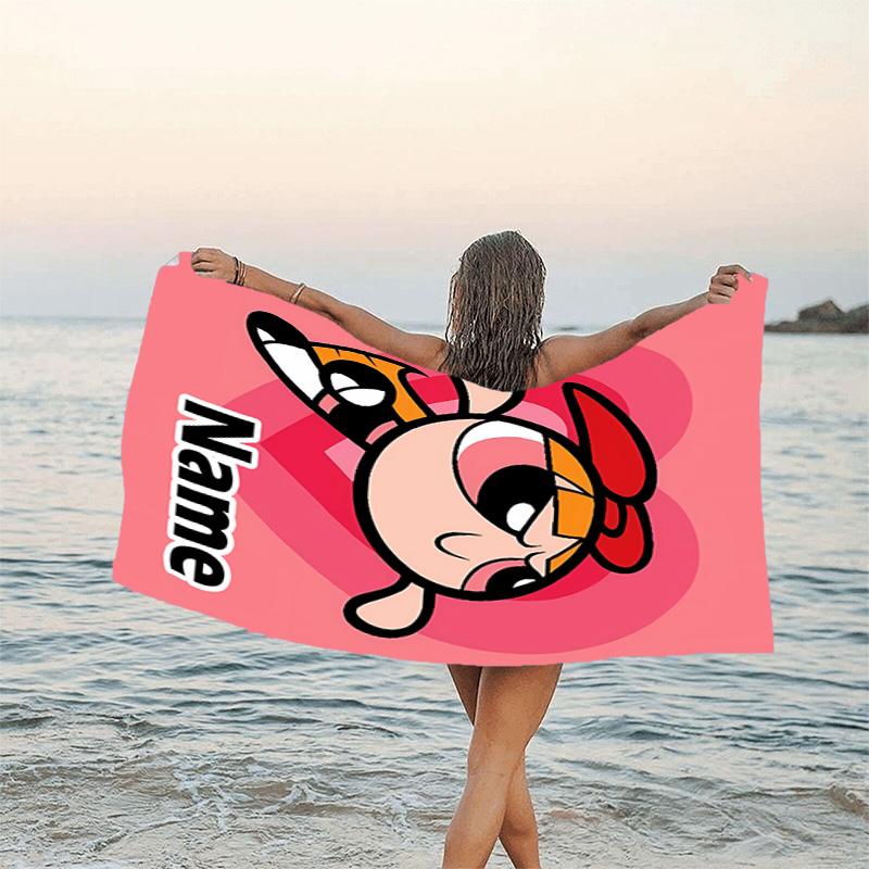 1pc The Powerpuff Girls4 Beach Towel with Custom Name, Beach/Swimming/Bath/Picnic/Camping Towel, Suitable for Seaside Beaches