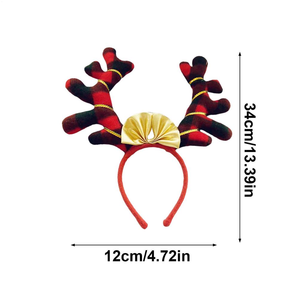 Cute Christmas Hair Band Antler Striped Bow Deer Antlers Headband For Adult Women Toddler Kid Girl Party Cosplay Photo Props