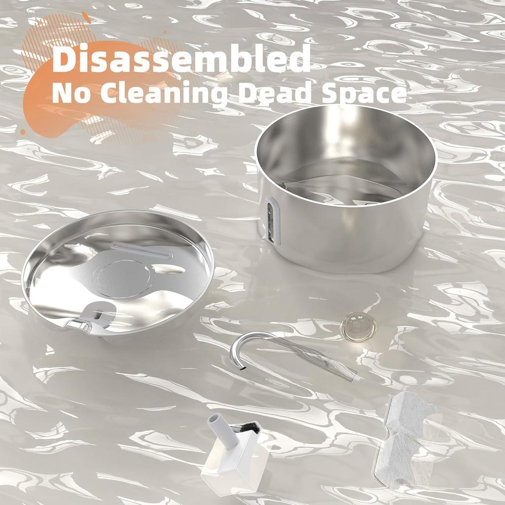 Cat Water Fountain Stainless Steel: 2.2 L Cat Fountain for Drinking - Automatic Pet Water Fountain for Cats Inside - Metal Cat Dog Water Dispenser