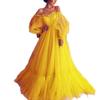 2025 Off-the-Shoulder Mesh Long Sleeve Wedding Gown - Women's European & American Style.