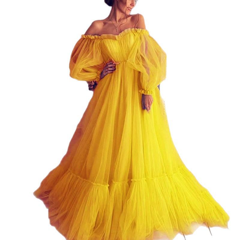 2025 Off-the-Shoulder Mesh Long Sleeve Wedding Gown - Women's European & American Style.