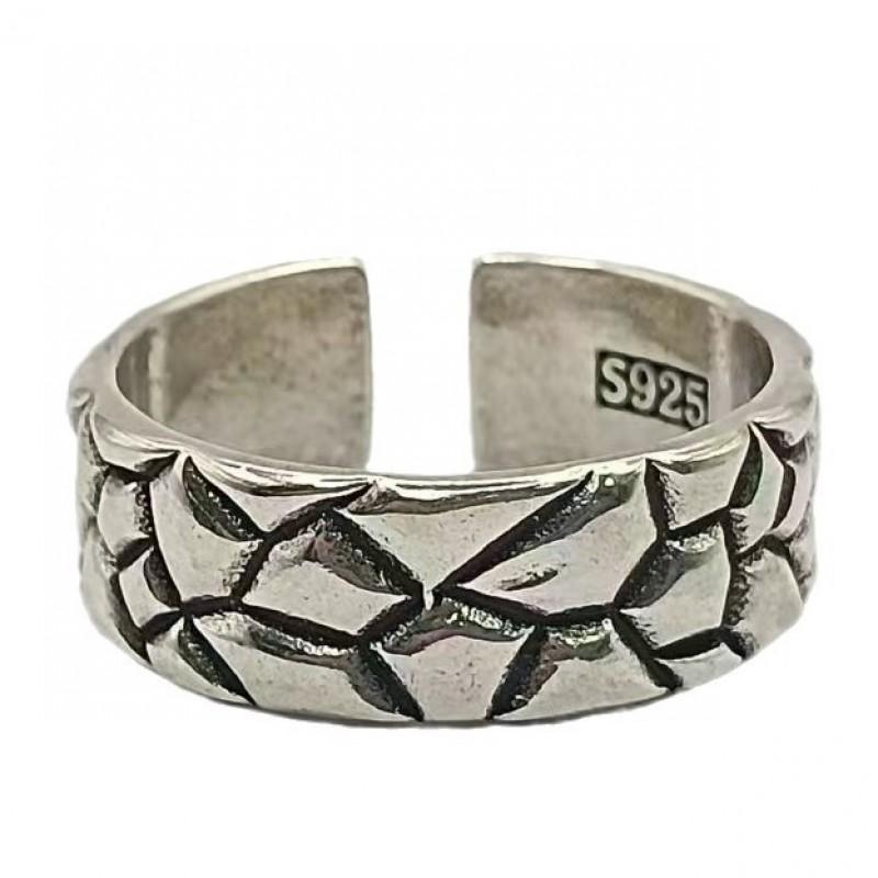 Adjustable Open Couple Ring Set In Sterling Vintage Geometric Texture Design Men Women