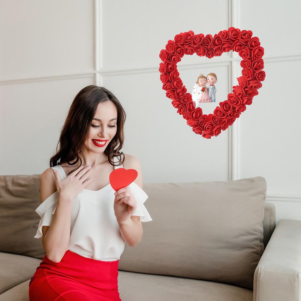 28cm Red Pink Heart Wreath for Valentine Wedding Party Decor