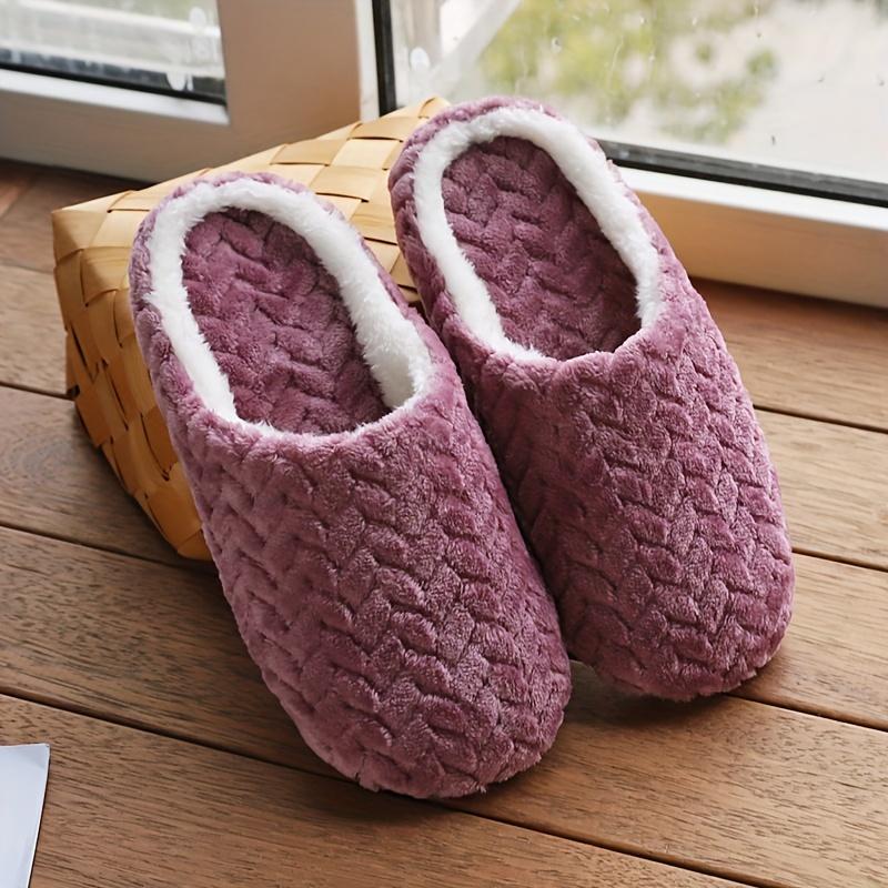 Solid Color Plush Winter Slippers, Closed Toe Soft Sole Slip On Shoes, Winter Warm Home Floor Slippers