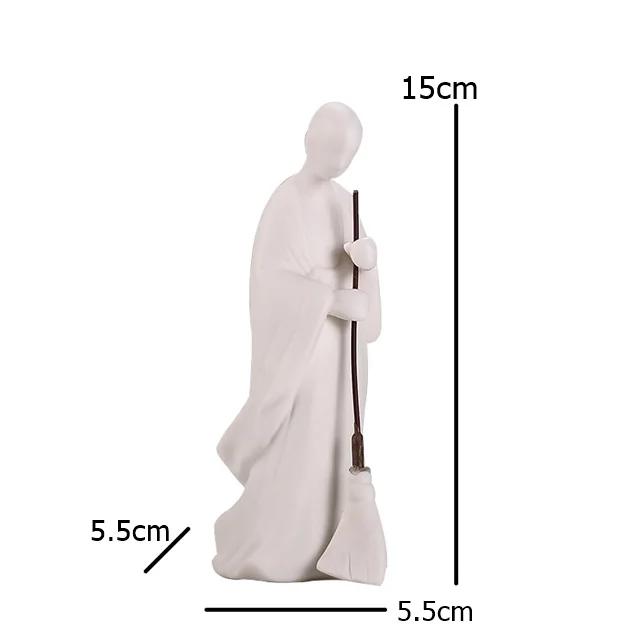 

White Porcelain Sweeping Monk Miniature Abstract Ceramics Ascetic Monk Figurine Buddhist Character Ornament Decor Art and Craft M білий