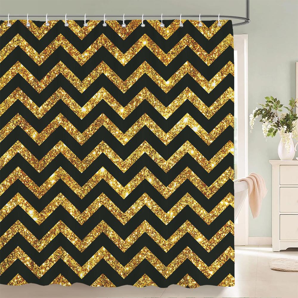 Black and White Striped Shower Curtain With Hooks Waterproof Polyester Fabric Geometric Pattern Home Decor Bathroom Curtain