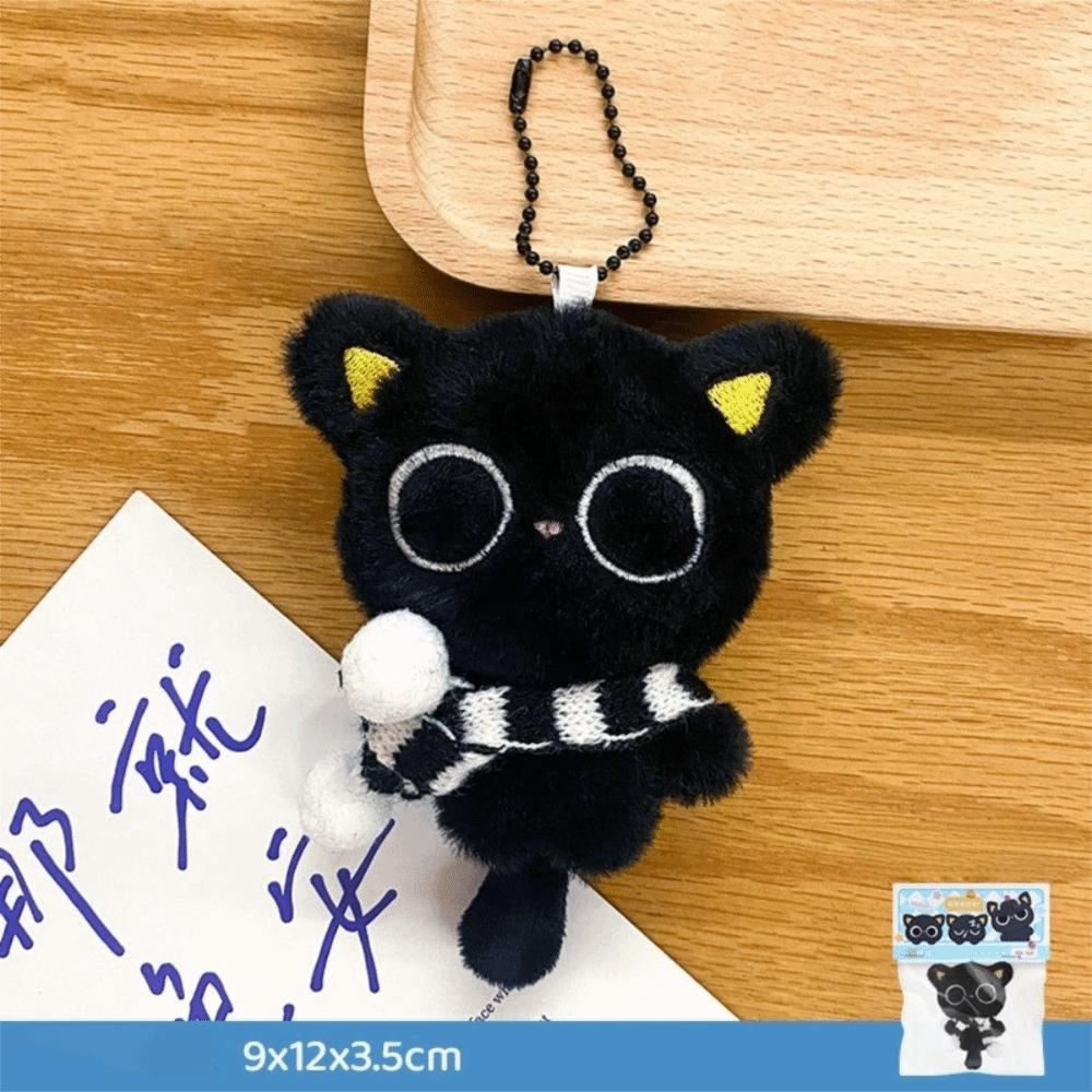 Sleepy Black Cat Plush Keychain Soft Car Key Ring New Bag Charms School Bag Decoration