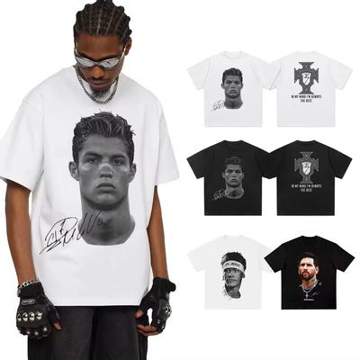 Men T-thirts Cristiano Ronaldo Pure Cotton American-style Streets Both Sexes Fashionable Vintage Print Short-sleeved T-shirt