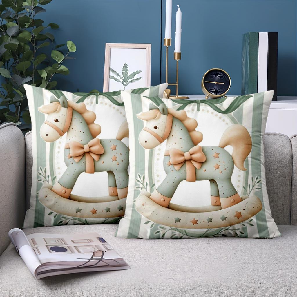 1 Pieces Cute Rocking Horse Pattern Decorative Throw Pillow Polyester pillowcase, sofa decorative cushion cov Headboard Pillow