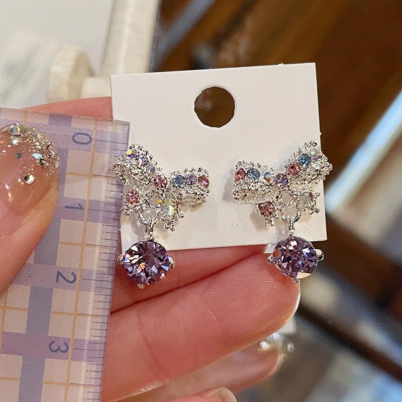 

Серьги-бантики «Любовь», инкрустированные бриллиантами, изысканные серьги с темпераментом легкой роскоши, универсальные нишевые серьги высокого класса