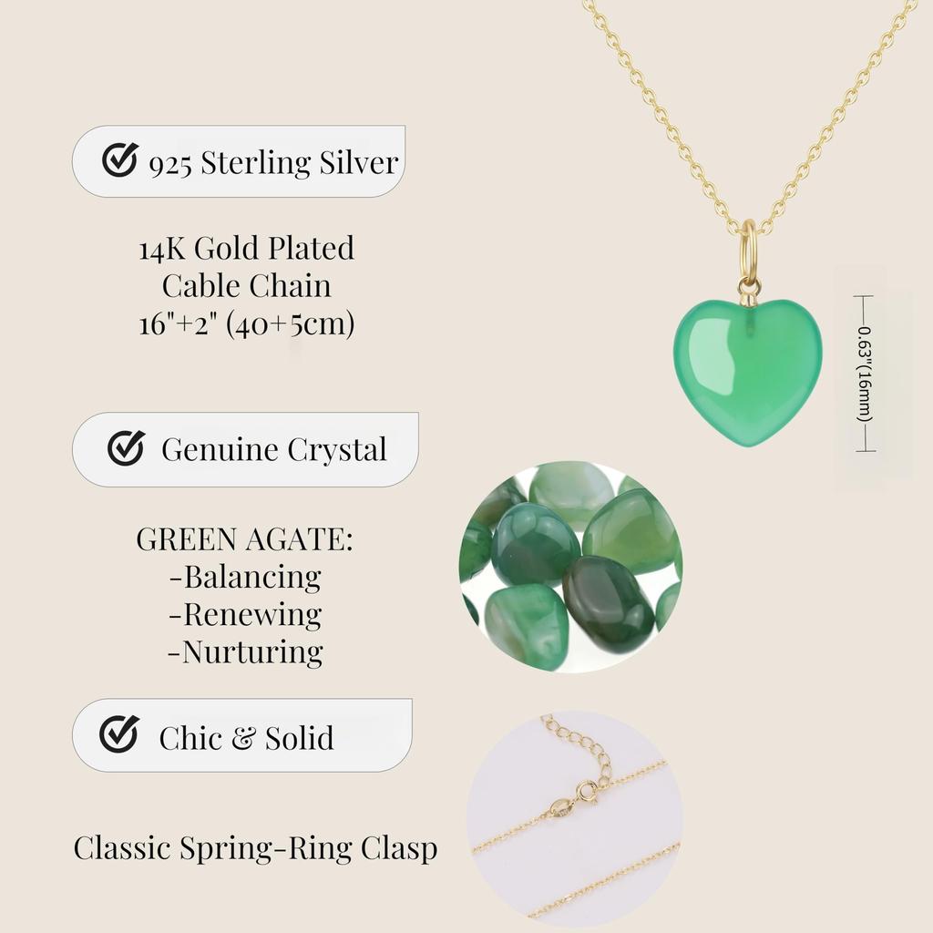 Koai Small Green Agate Heart Healing Power Stone Necklace for Women