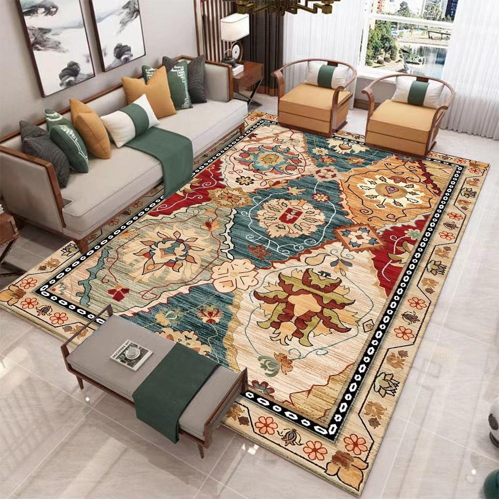 Boho Area Rugs Washable Vintage Modern Neutral Large Flannel Carpet for Dinning Room Living Room Bedroom Farmhouse Non Slip Mat